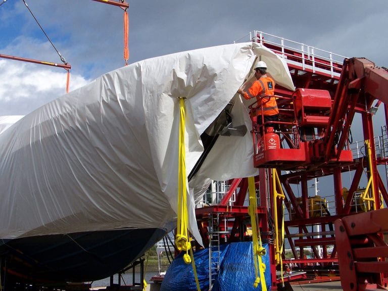 marine shrink-wrap for yacht transport or storage and