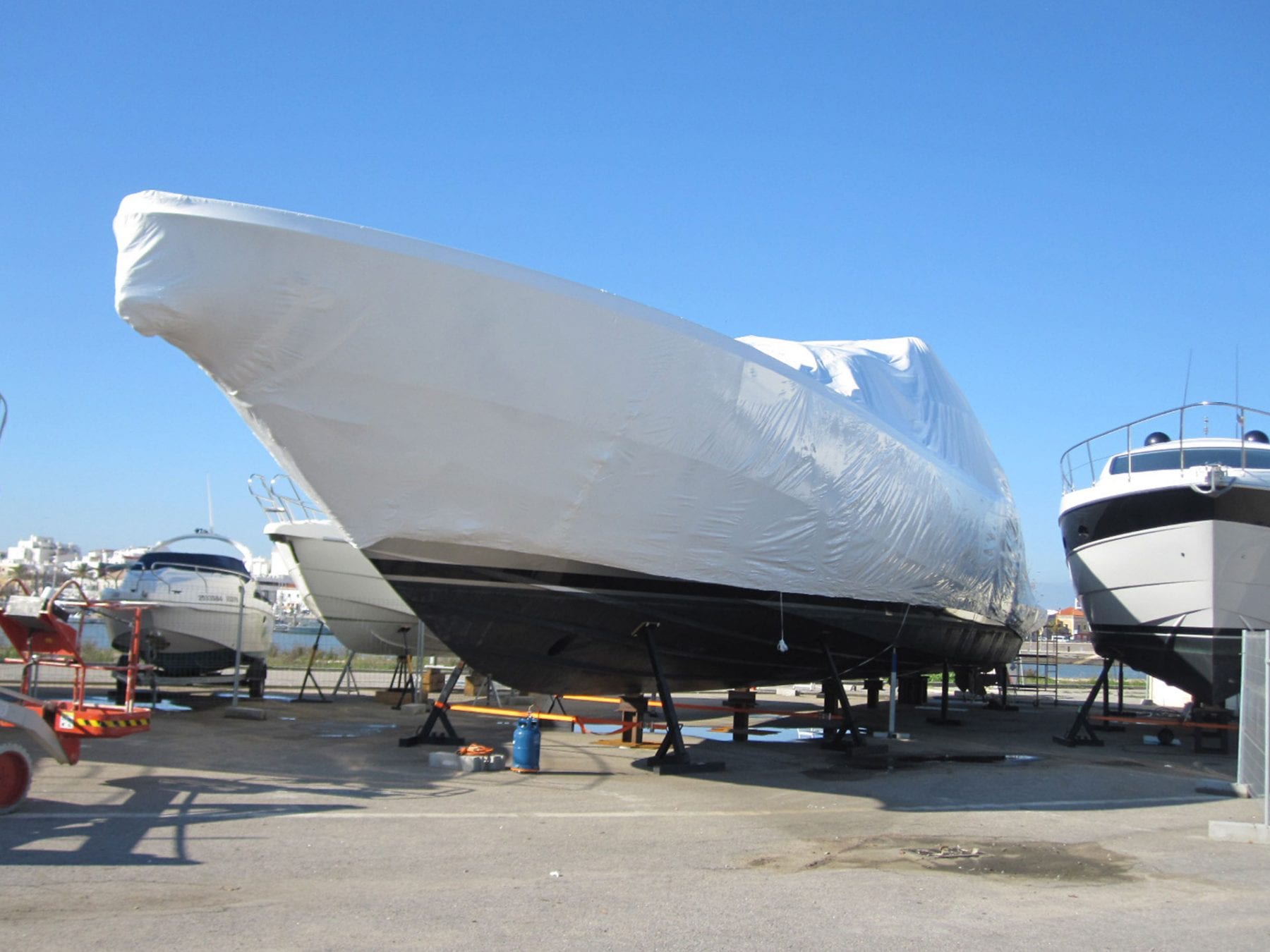 Marine shrink-wrap for yacht transport or storage and Naval refit projects